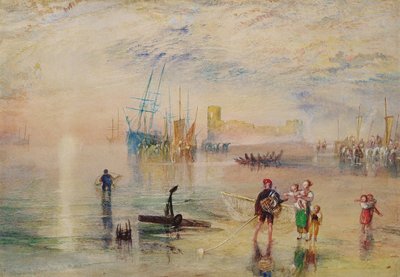 フリント城、1834年頃（水彩、紙にスクラッチアウト） 作： Joseph Mallord William Turner