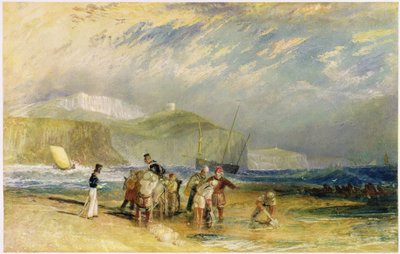 フォークストン港と海岸からデボンへ、1830年頃（トイレとガッシュ紙） 作： Joseph Mallord William Turner