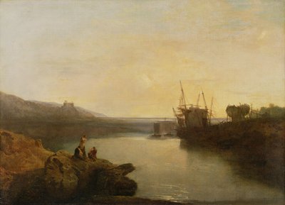 ハーレック城、トゥグウィンフェリー、夏の夕暮れ 作： Joseph Mallord William Turner