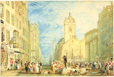 ハイストリート、エジンバラ、1818年頃（水彩、ペン、インク、グラファイト、網目紙に引っかき傷） 作： Joseph Mallord William Turner