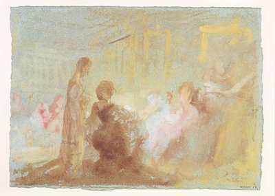 1830年に会話を交わす人々とのペットワースハウスのインテリア（ガッシュ） 作： Joseph Mallord William Turner