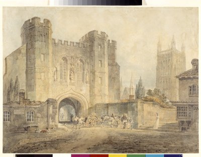 エドガー王の門、ウスター (白い紙に鉛筆の上に水彩) 作： Joseph Mallord William Turner