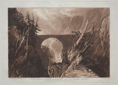Liber Studiorum：スイスのアルトドルフの上、ラスに架かるリトルデビルズブリッジ。 作： Joseph Mallord William Turner