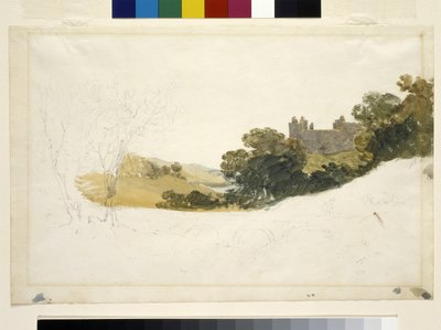 リンリスゴー宮殿、スコットランド (白い紙に鉛筆の上に水彩) 作： Joseph Mallord William Turner