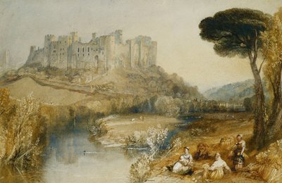 ラドロー城（鉛筆と水彩画をスクラッチアウトで強調し、アラビアガムを紙に） 作： Joseph Mallord William Turner