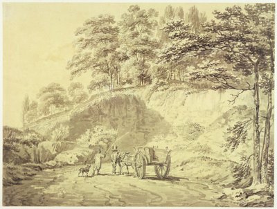 採石場に入る馬と荷車を持つ男、1797年頃（紙に黒鉛と灰色のウォッシュ） 作： Joseph Mallord William Turner