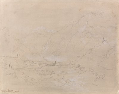 渓谷の町のある山岳風景、1840年頃（紙に黒鉛と灰色のウォッシュ） 作： Joseph Mallord William Turner