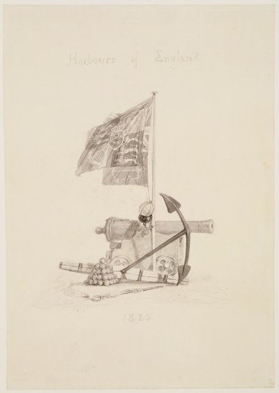 No.0567イギリスの港湾、本のタイトルページのデザイン、1825年（インクとウォッシュ） 作： Joseph Mallord William Turner