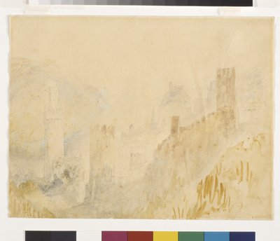 ライン川のオーバーヴェーゼル (白い紙に鉛筆、水彩) 作： Joseph Mallord William Turner