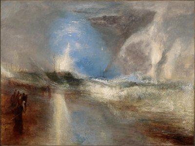 ロケットとブルーライトが手元に近づいて、浅瀬-水の蒸気船に警告 作： Joseph Mallord William Turner