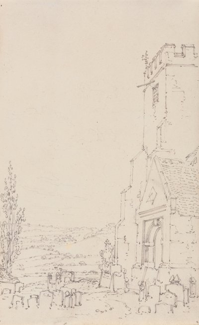 正体不明の教会のサウスポーチとタワー、1790年〜95年頃（紙に鉛筆） 作： Joseph Mallord William Turner
