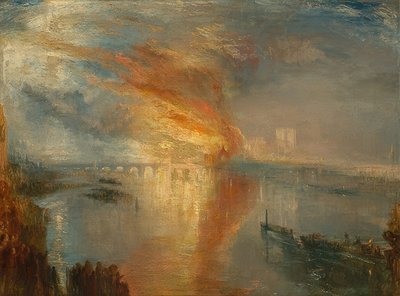 1834年10月16日、上院と下院の家の焼却。1835年 作： Joseph Mallord William Turner