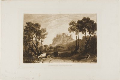 牧草地の上の城、Liber Studiorum のプレート 8 作： Joseph Mallord William Turner