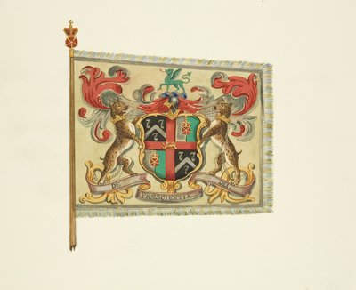 De Praescientia Dei」と書かれた「Barber and Surgeons」の旗、1833年頃（鉛筆、水彩、ボディカラー、紙 作： Joseph Manning
