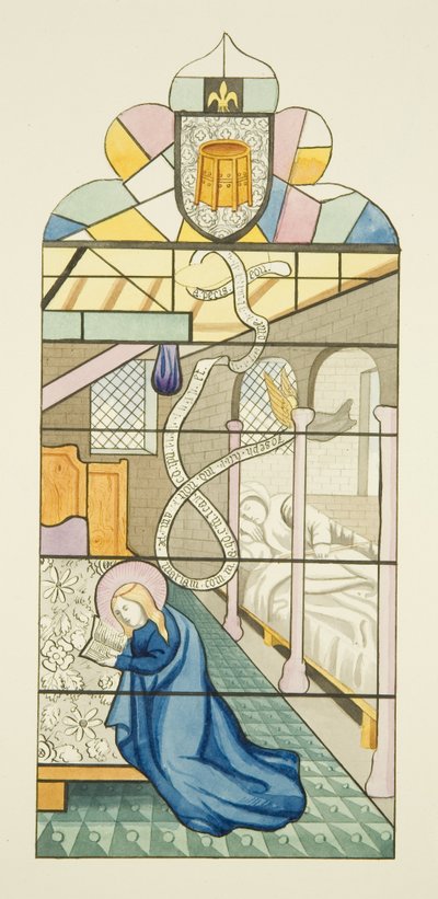 聖母の生涯を描いたサンマルコ寺院のステンドグラスの詳細（紙に水彩画 作： Joseph Manning