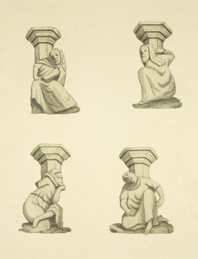 セント・メアリー・レッドクリフの塔の4つのトラス（元々は彫像を支えていた）（紙に水彩画 作： Joseph Manning