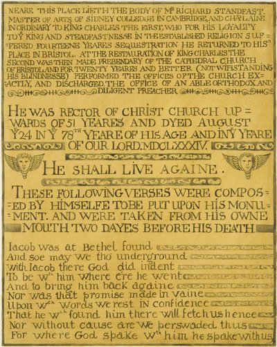 リチャード・スタンドファスト牧師のブラス、クライストチャーチ（水彩・紙 作： Joseph Manning