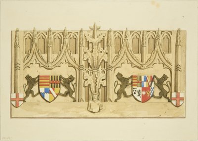 サンマルコの企業席の後ろの壁の彫刻（紙に水彩画 作： Joseph Manning