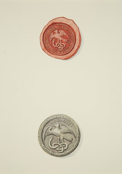 テンプル病院のトーマス・ホワイトとバッジが刻まれたシール（水彩・紙 作： Joseph Manning