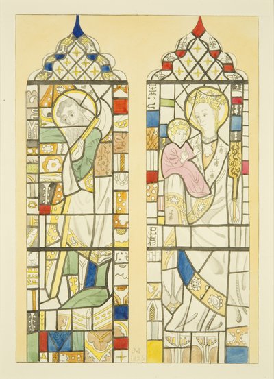 St Mary Redcliffeのフォント上の窓のステンドグラス（紙に水彩画 作： Joseph Manning