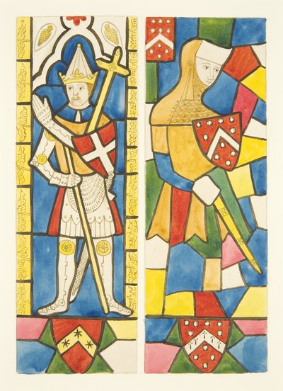 ブリストル大聖堂の聖歌隊のステンドグラスに描かれた2人の人物（水彩・紙 作： Joseph Manning