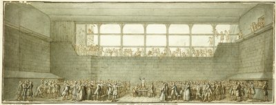 テニスコートの誓い、1789年頃（黒いチョーク、ペン、灰色の淡い茶色のインク） 作： Joseph Marie Flouest