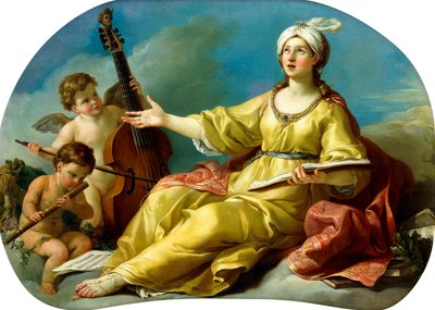 音楽の擬人化、ヴァルとフルートを演奏するプッティで歌う、1758 作： Joseph Marie Vien