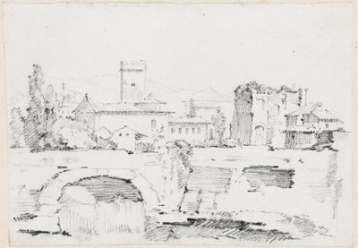 石橋と滝のあるイタリアの町 作： Joseph Marie Vien