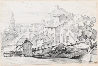 サンタンジェロ橋とテヴェレ川東岸の家々 作： Joseph Marie Vien