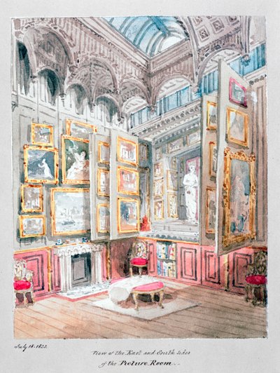ソーンズの2番目のピクチャールームの東側と南側の眺め、1825年頃（紙に水彩） 作： Joseph Michael Gandy