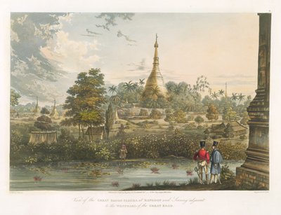 ヘンリーパイアル（1795-1833）1825-26によって刻まれた西からのラングーンのグレートダゴンパゴダの眺め 作： Joseph Moore