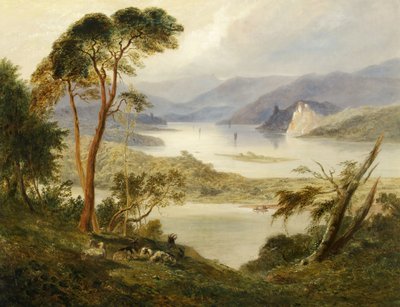 ライン川沿いのシェーンブルク城とオーバーヴェーゼル、1840 作： Joseph Murray Ince