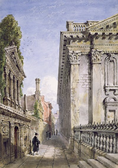 上院ハウスパッセージ、ケンブリッジ、1843年（トイレとアラビア色のボディカラー） 作： Joseph Murray Ince