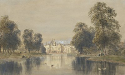 橋からのホースガード、セントジェームスパーク、1833年（鉛筆と紙、ボディカラー付きの紙） 作： Joseph Murray Ince