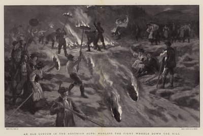 オーストリアアルプスの古風な習慣、Fiery Wheelsを丘に投げる 作： Joseph Nash