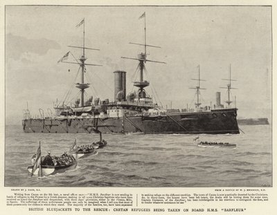 イギリスのブルージャケッツが救助に、クレタ島の難民がHMSバーフルールに乗船 作： Joseph Nash