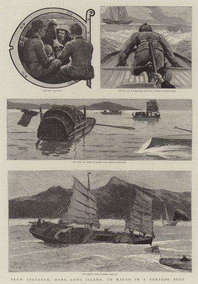 魚雷船で香港島アバディーンからマカオへ 作： Joseph Nash