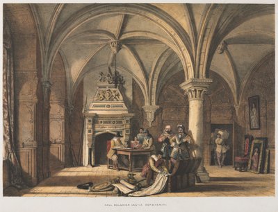 ホール、ボルスバー城、ダービーシャー、1840年。 作： Joseph Nash