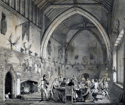 宴会を行うモート・ハウス・イグザムのホール（ケント州）「Mansions of England in olden time」の刻印 作： Joseph Nash