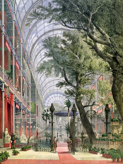 ハイドパークのクリスタルパレスの内部ビュー。1851年に大展覧会が開幕しました。 作： Joseph Nash