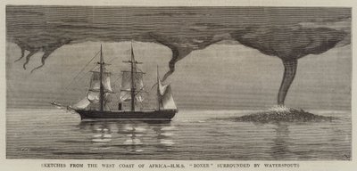 アフリカの西海岸からのスケッチ、Hatsoutoutsに囲まれたHMSボクサー 作： Joseph Nash