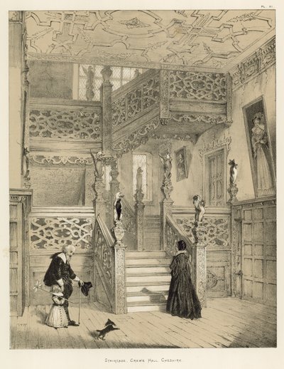 階段、Crewe Hall、チェシャー 作： Joseph Nash
