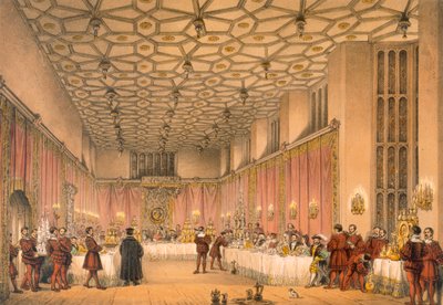 「中世の建築」のハンプトンコート商工会議所が1838年に出版 作： Joseph Nash