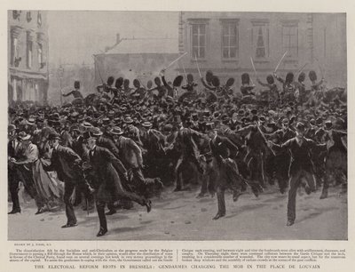 ルーヴァン広場の暴徒を起訴するジャンダルム、ブリュッセルの選挙改革暴動 作： Joseph Nash