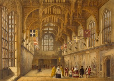ホール、ハンプトンコート、1600年頃、「中世の建築」、1838年 作： Joseph Nash