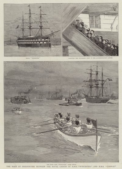 HMSウスターの海軍士官候補生とHMSコンウェイの間のGreenhitheでのレース 作： Joseph Nash