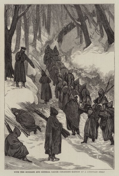 ロシア人とラウフ将軍と共に、大砲を急な山に引き上げる 作： Joseph Nash