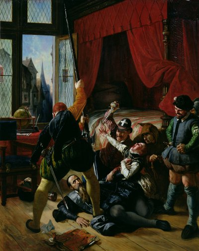 1572年、1833年の聖バーソロミューの大虐殺におけるコンティ王子の家庭教師、ブリオンの暗殺（1558-1614） 作： Joseph Nicolas Robert Fleury