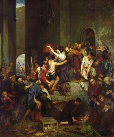 1855年、中世の間にベネチアのギデッカ島にあった家の略奪 作： Joseph Nicolas Robert Fleury