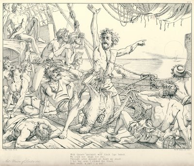 コールリッジの『古代の海女の歌』の挿絵（彫刻）。 作： Joseph Noel (after) Paton